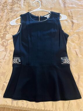 Cache Top, Black w/leather trim and Gold Peplum Tank Top NWOT